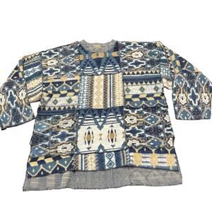 Express Women’s vintage blues/tans Aztec style sweater, mixed print, XL